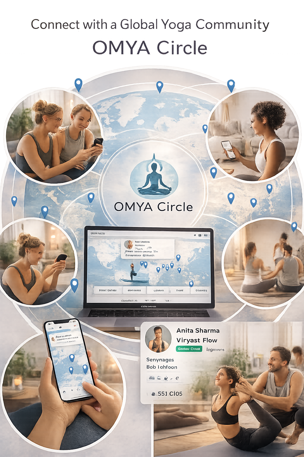 Diverse yoga community at golden hour