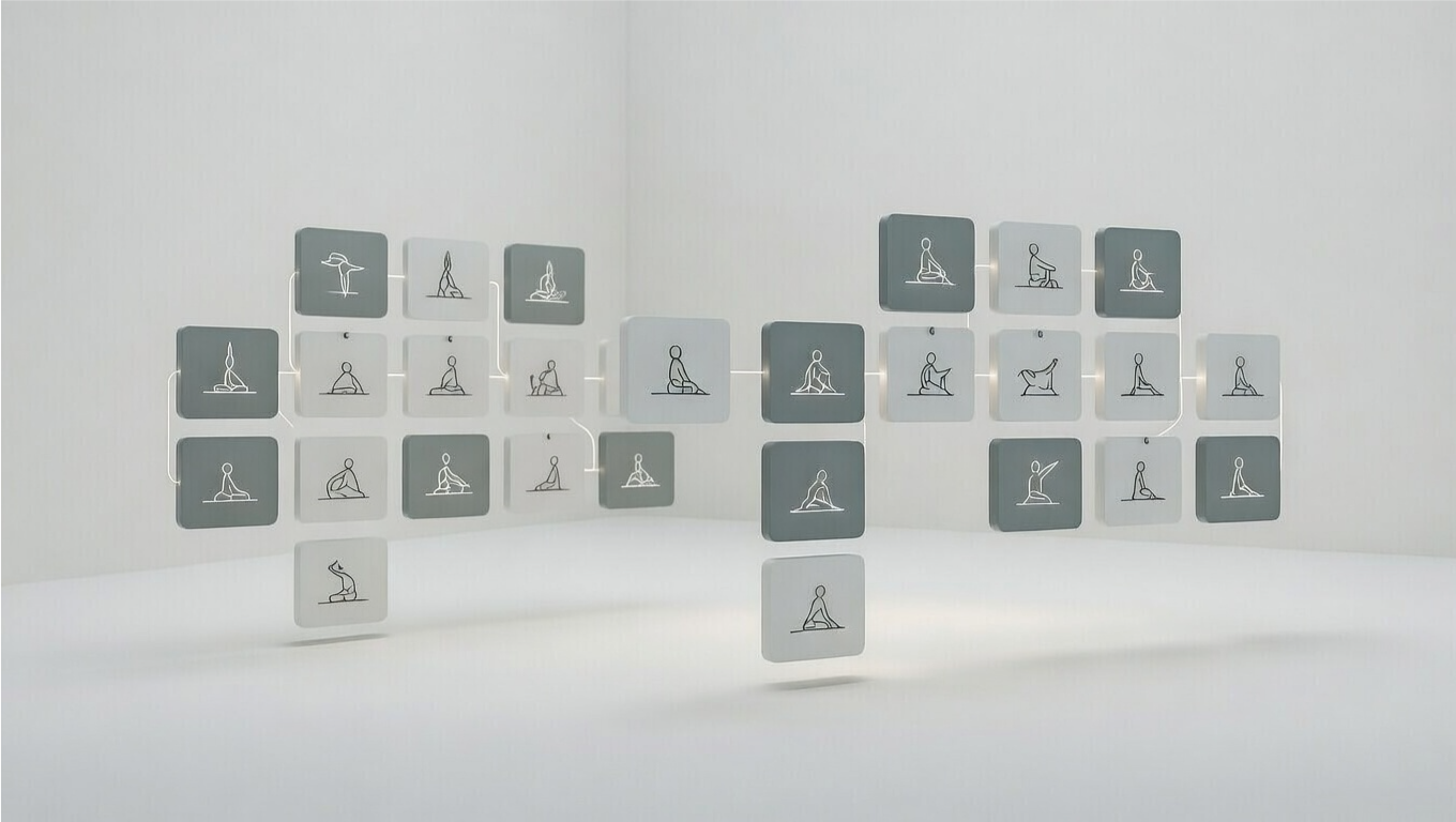 Serene yoga transition at sunset